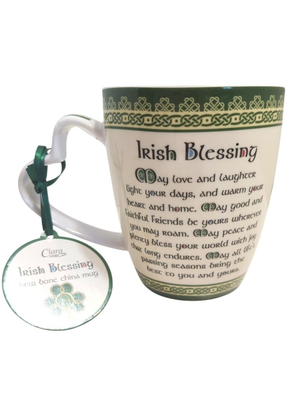 Clara Irish Blessing Bone China Mug With Shamrock Design & Inspirational Text